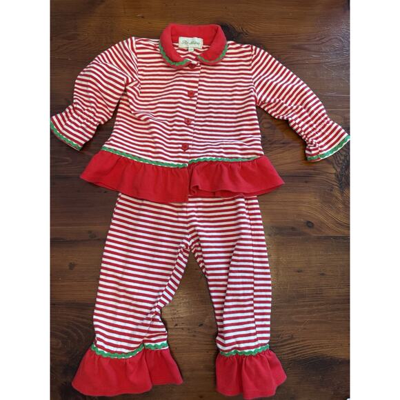 All Mine Baby Girl 2 Piece Stripe Christmas PJ's 18 Months Ruffles - Picture 1 of 13